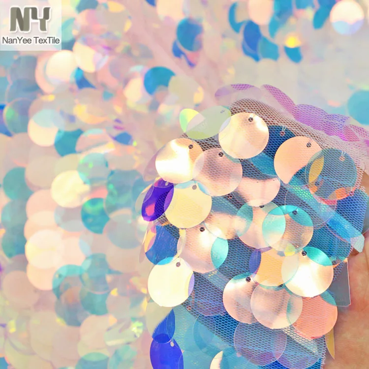 Nanyee Textile High Density Big Dot Blue Pink Iridescent Sequin For Costume