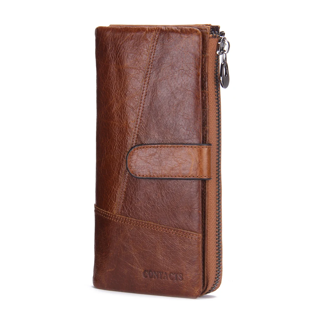 Fashion Crazy Horse Genuine Leather Long Design Phone Men Wallet