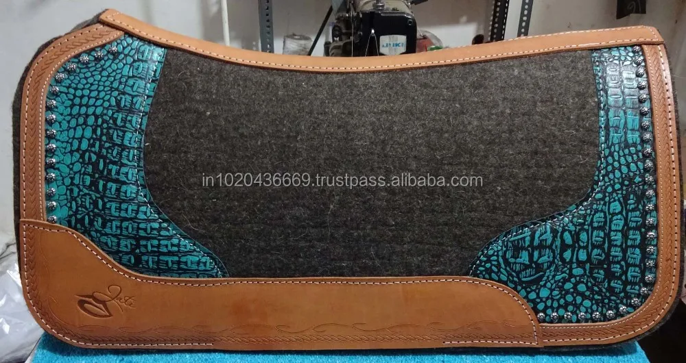 100% MERINO Wool Felt 1.25 inch Horse saddle Pad ALLIGATOR Printed various Color Genuine Leather