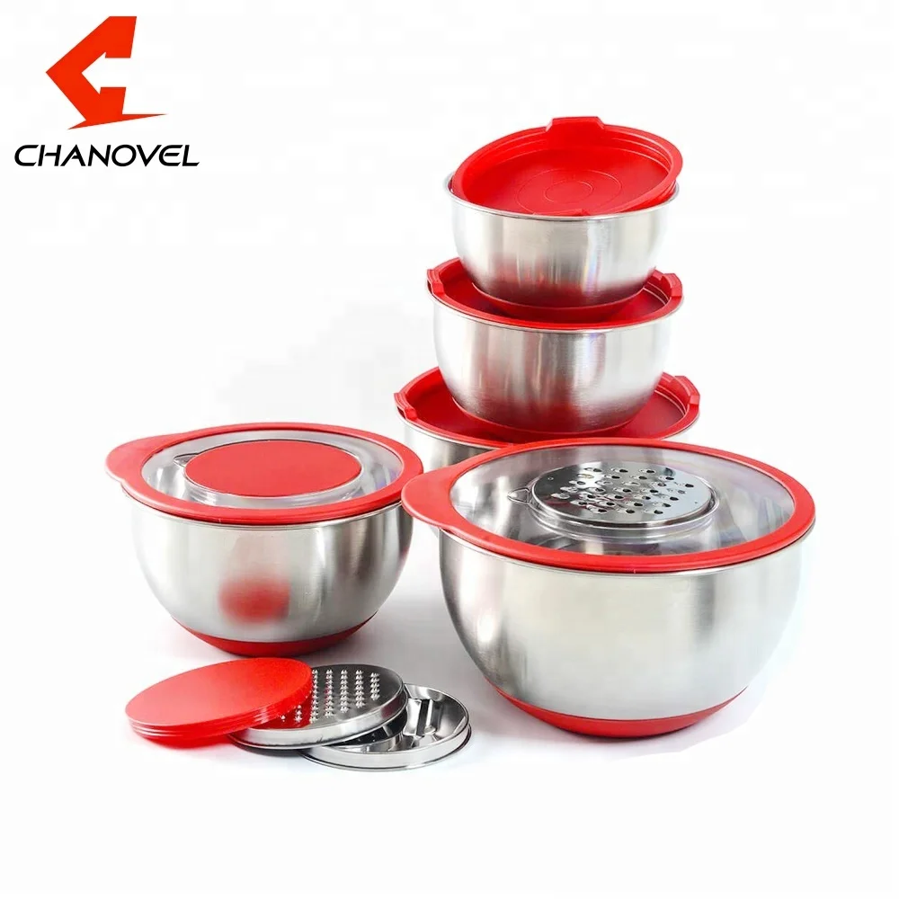 New design Nordic kitchenware grater metal bowl / deep stainless steel mixing bowls with lids set
