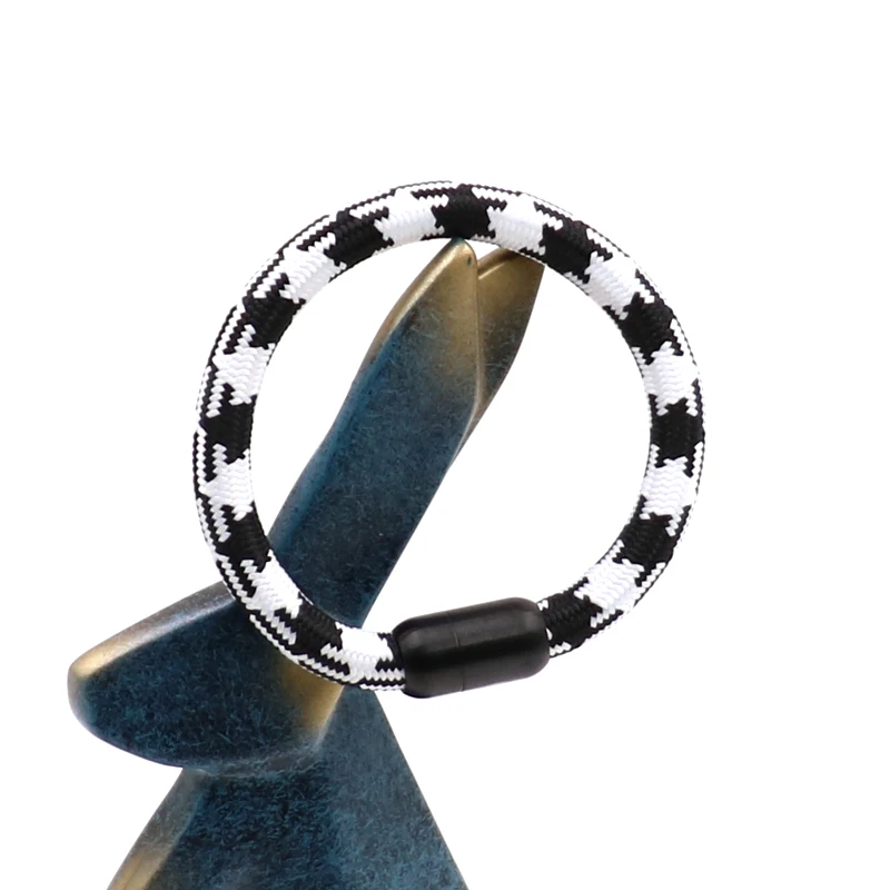 NEW ARRIVAL Stainless Steel Black Matt Finished Magnetic Clasp with Black and White Braided Nylon Rope Bracelet