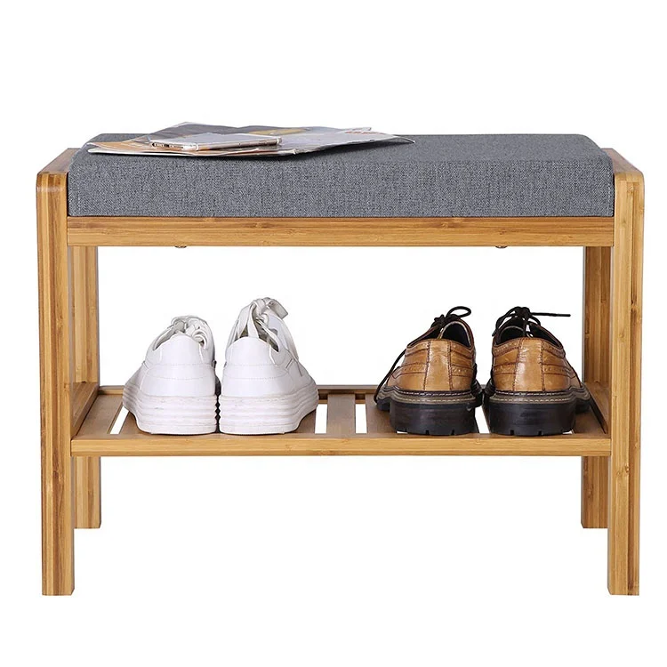 100% Natural Bamboo Wood Outdoor Shoes Rack Bench With Seat for Home