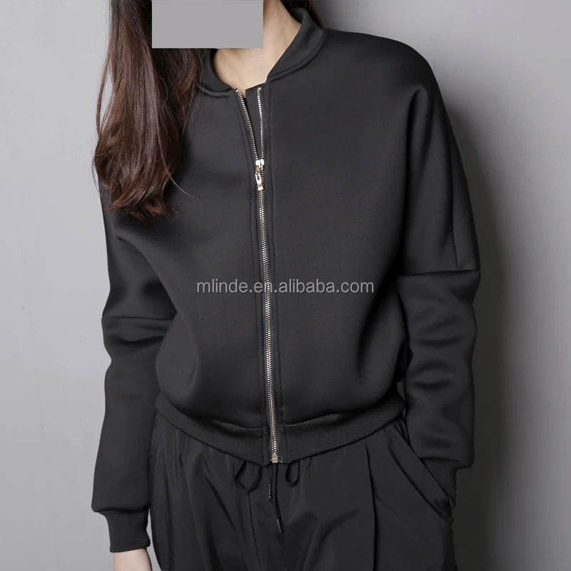 Causal Korean Fashion New Womens Ladies Black Jacket Baseball Uniform Bat Sleeve Coat Cotton Short Style Bomber Jacket for Women