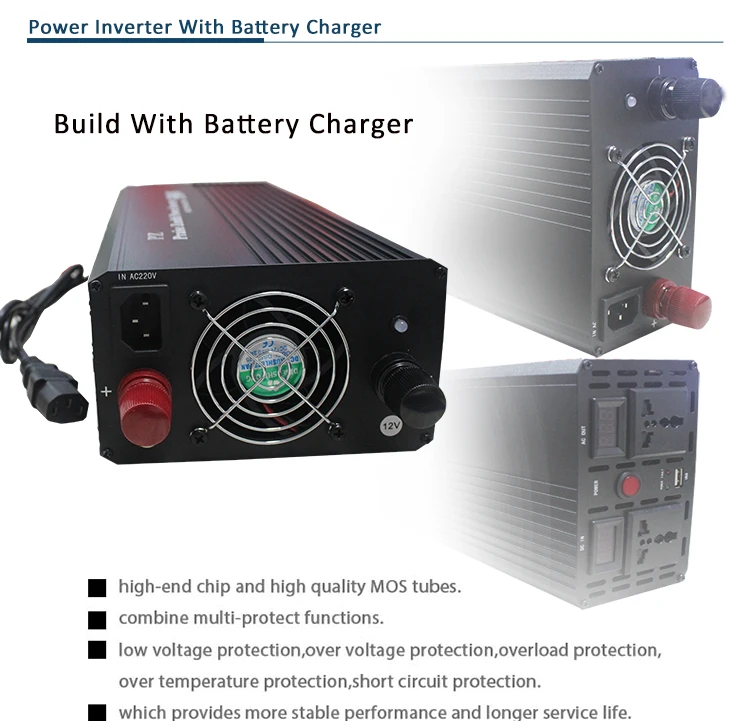 1200W 2000W Off-Grid Inverter 12V 24V DC input PWM control Solar inverter built in battery charger