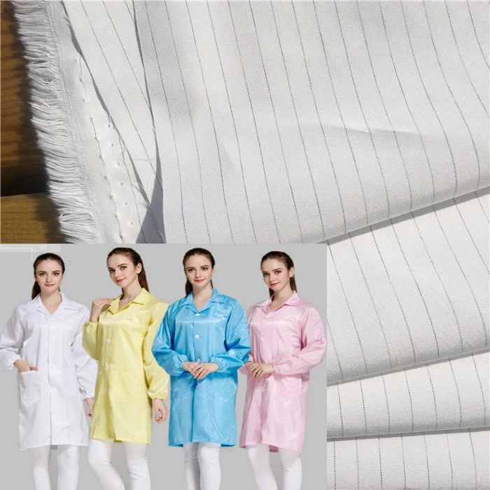 High Density 5MM Stripe Anti-static And No-dust Clothing 75D*160D Polyester Plain Conductive Pongee Fabric