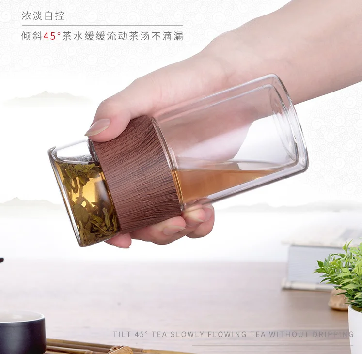 clear double wall water tea bottle separation filter travel glass bottles cup mug drinking bottle with infuser
