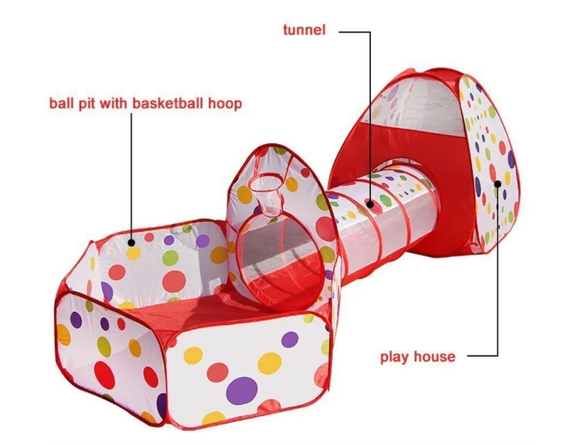 Hot Selling Outdoor Toys 3 in 1 Child Outdoor Wave Point Play Tent with Tunnel