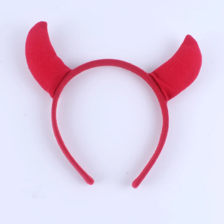 Plastic Red devil horns cute head wear with black feather felt cloth for children cosplay