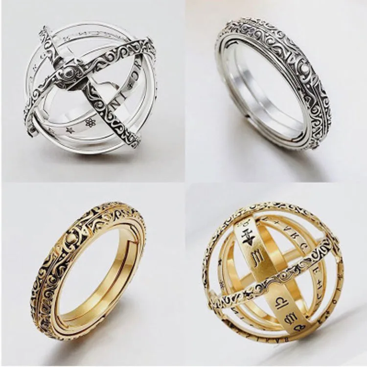 
New Design Foldable Cosmic Couple Finger Ring Astronomical Sphere Ball Ring Brass Jewelry Pendant 