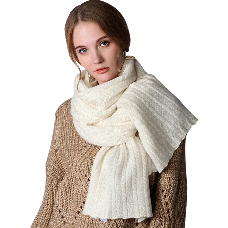 Женский однотонный шарф из 100% чистого кашемира, 3 цвета, 185x35 см