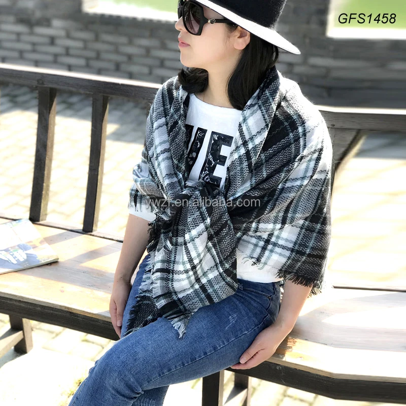 Квадратный вязаная акриловые проверяется плед женщин зимний шарф