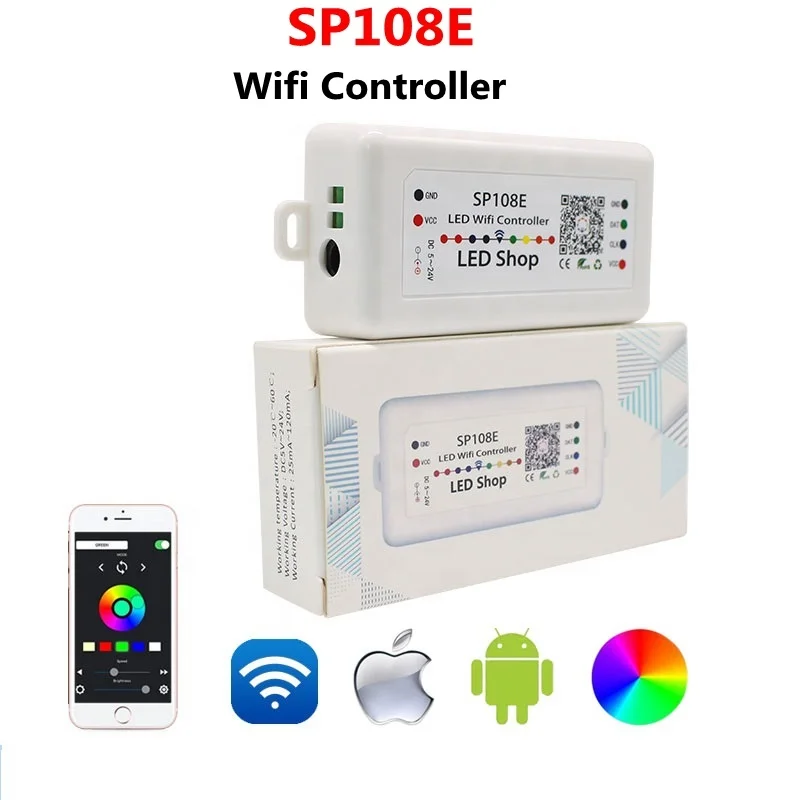 
SP108E DC5-24V Long distance APP remote control WiFi Smart SPI Pixel LED Controller for ws2812b ws2811 sk6812 APA102 DMX512 RGB 