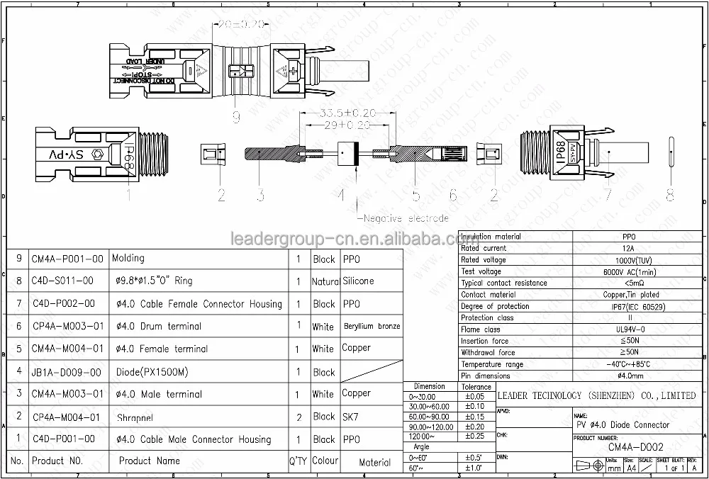 10 PCS/ LOT Solar PV diode connector(15 Amps diode)