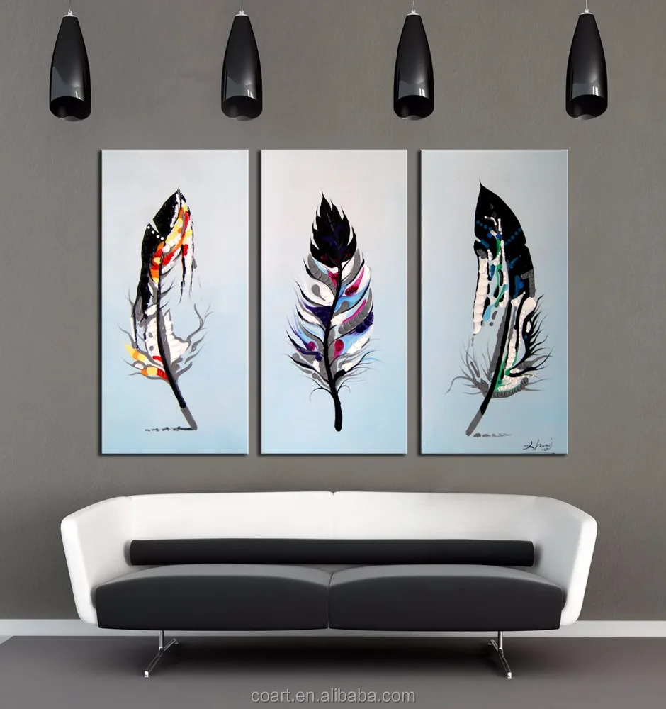 Handmade Feather Wall Art Panel Decoration Easy Oil Painting Canvas Pictures