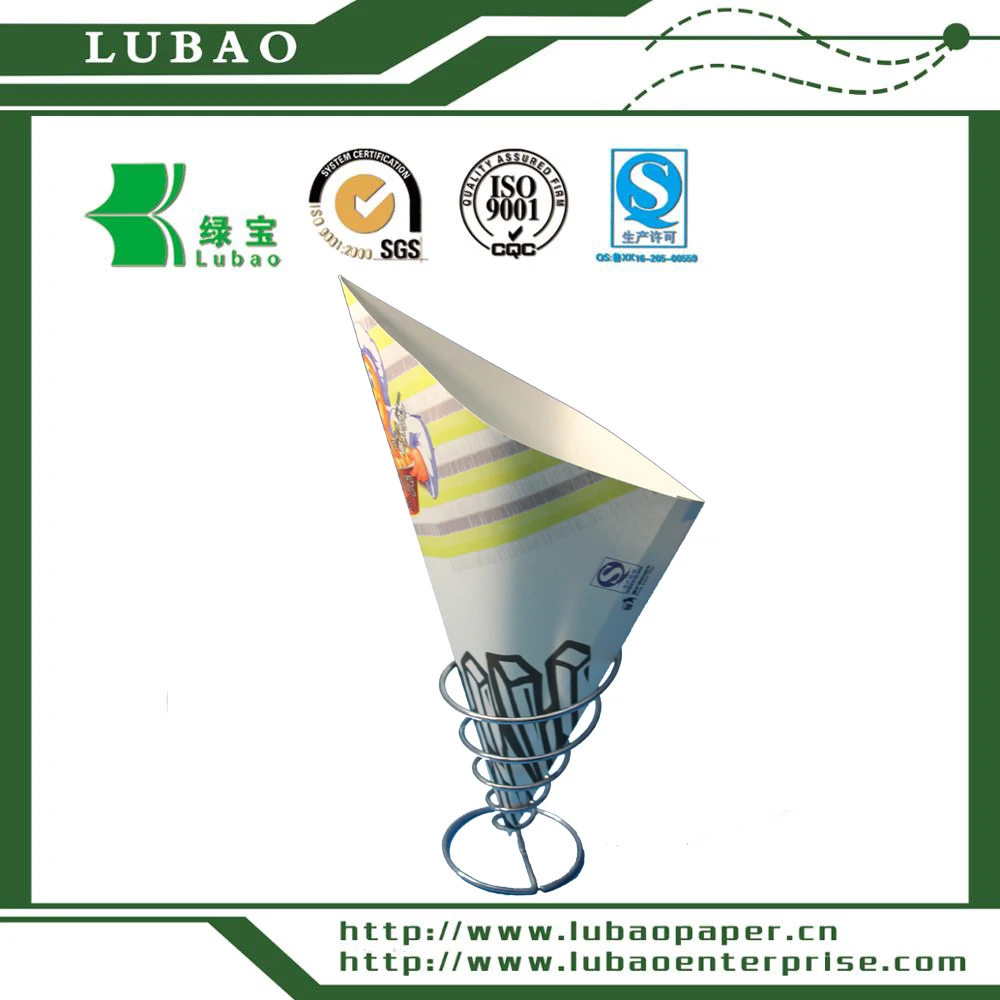 Высококачественный картонный конус из белой бумаги со встроенным контейнером для соуса