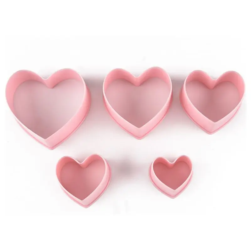 5Pcs Heart Shape Cookie Cutters Set Plastic Cookie Fondant Tool