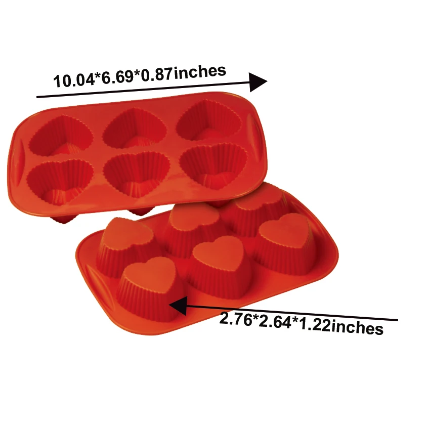 6 Cavities Heart Shape Silicone Baking Mold Cake Pan for Muffin Cups