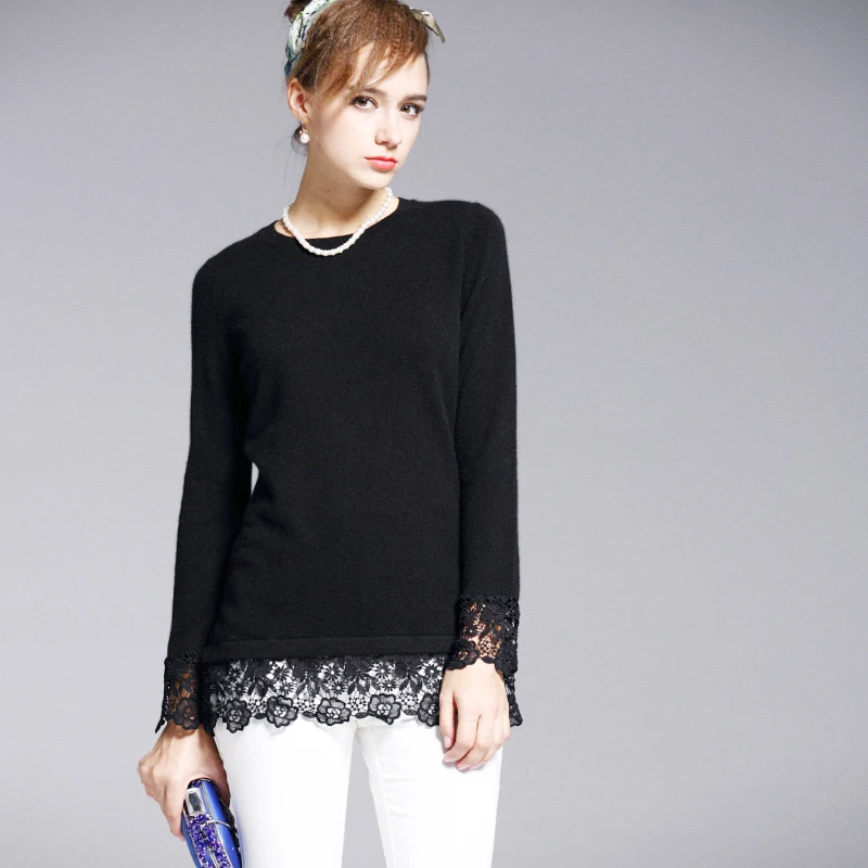 
Кашемировый женский классический вязаный мягкий пуловер из 100% чистого кашемира с длинным рукавом и круглым вырезом на шнуровке 