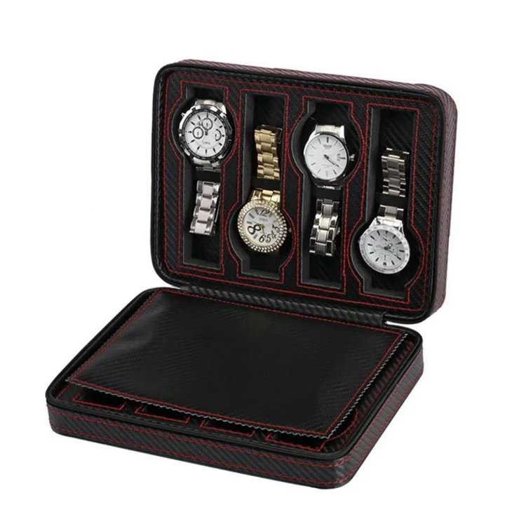 PU Leather 8 Slot MDF Fiber Portable Business Men Organizer Bag Custom Watch Box