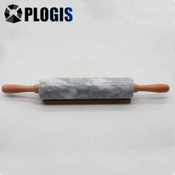 Gery White marble noodle rolling pin with wood handle