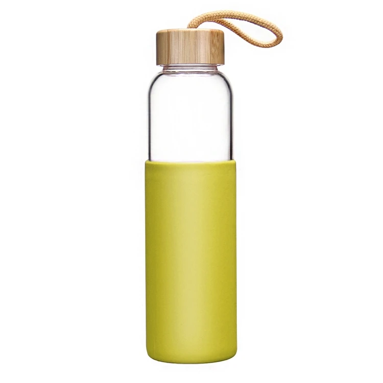 AIHPO06 Antique Fancy Colored Girl BPA Free 550ml Hot Drinking Glass Sports Water Bottle With Silicone Sleeve With Bamboo Lid