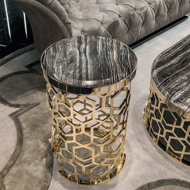 Rose gold champaign gold black Round mable top tea tables  stainless steel coffee table Italy style living room furniture