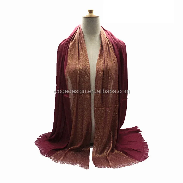 Stocks lady hot popular design Dubai style jacquard rayon shiny lurex gold shimmer scarf viscose hijabs