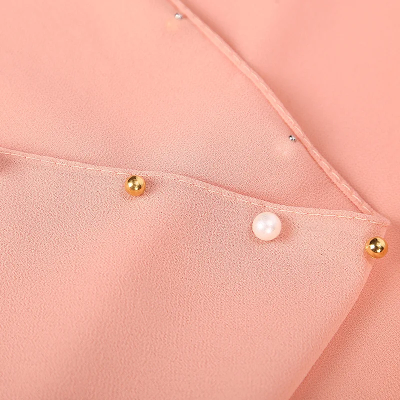 Chiffon 20 colors gold and white pearl hijabs islamic head wraps long muslim beads chiffon plain hijab scarf