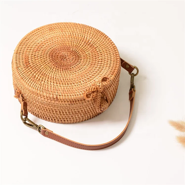 2024 Round Straw Bags Women Summer Rattan Bag Handmade Woven Beach Cross Body Bag Circle Bohemia Handbag Bali Lowest price