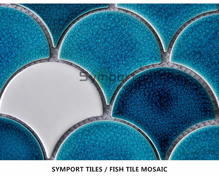 Blue Color Fish Scale Mosaic Ogee Drop Ceramic Fan Tile