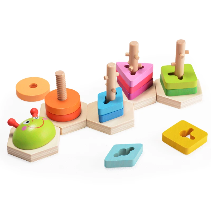 Kidus Worm Puzzle Geometric Shape with 5 Columns Building Educational Toy for Baby