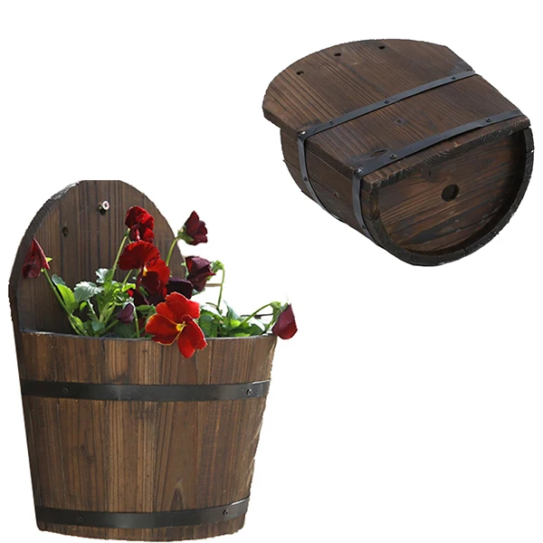 Wood Wall mounted Flower Pots Wooden Half Barrel flower pot