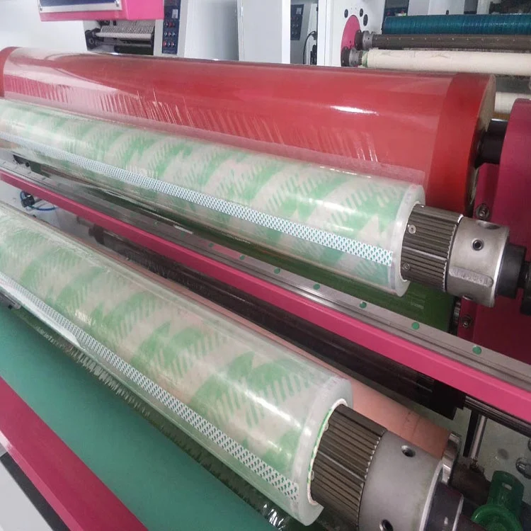 Turret dual mandrels PSA single faced wide web rewinder tape rewinding machine