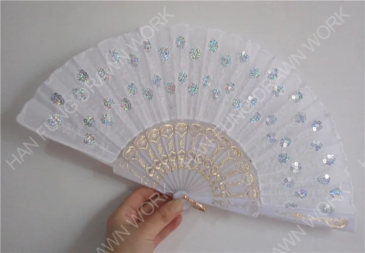 Вышитый ручной пластиковый складной Ручной Веер с блестками