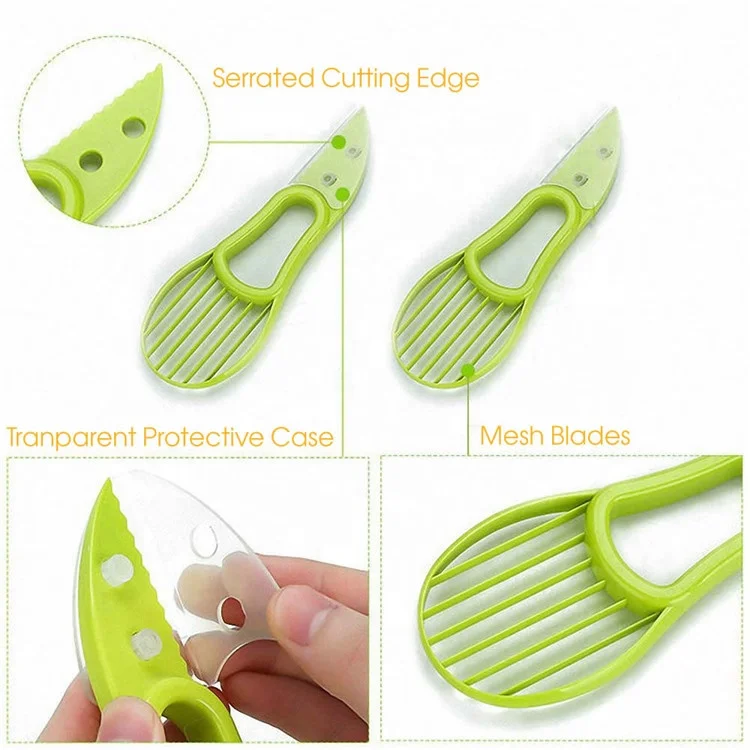 Wholesale kitchen gadgets 2021 multifunction manual kitchen fruit 3 In 1 avocado slicer cutter