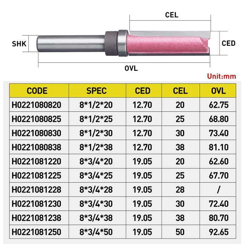 Bearing Flush Trim Router Bit For Wood 8mm Shank Straight Bit Tungsten Woodworking Milling Trimming CNC Cutter Tool
