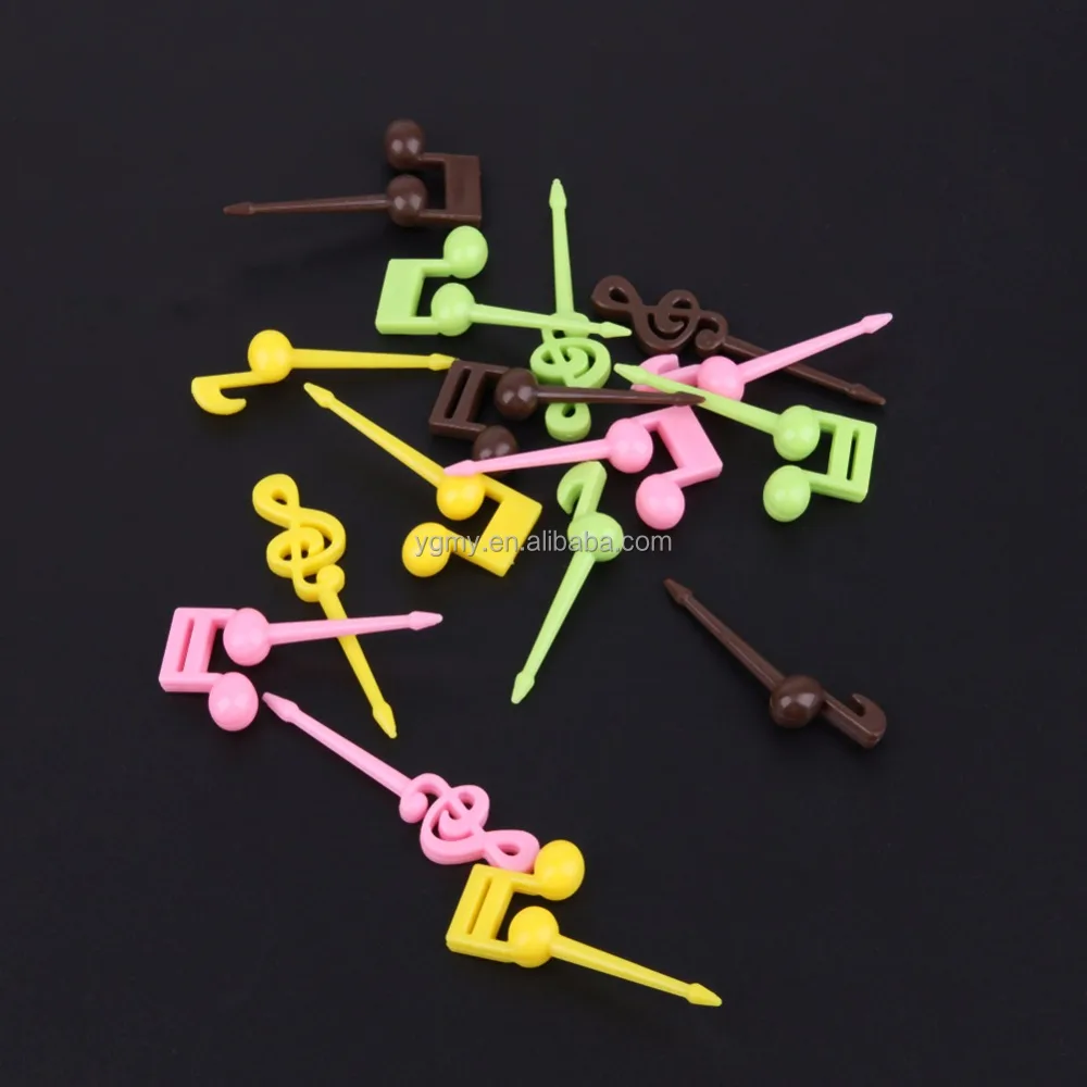 Novelty Plastic Musical Note Shape Food Fruit Fork Picks Set for Party Cake Dessert Fork Bento Accessories
