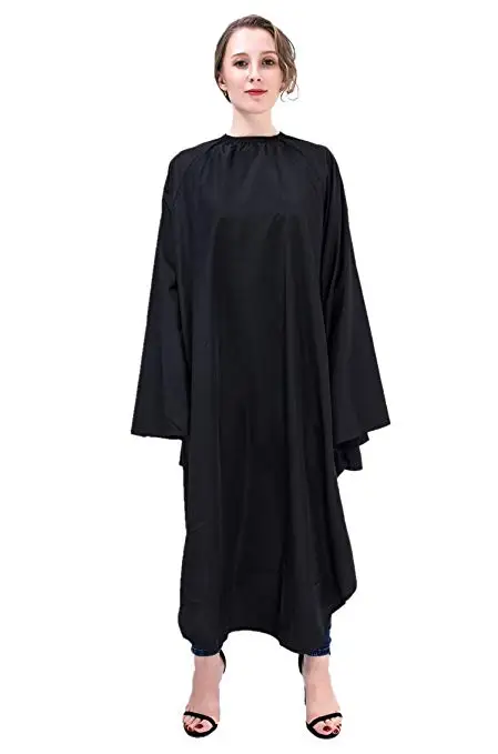 Professional Salon Client Hair Cutting Cape Gown, Barber Haircut Cape with Sleeves - Black