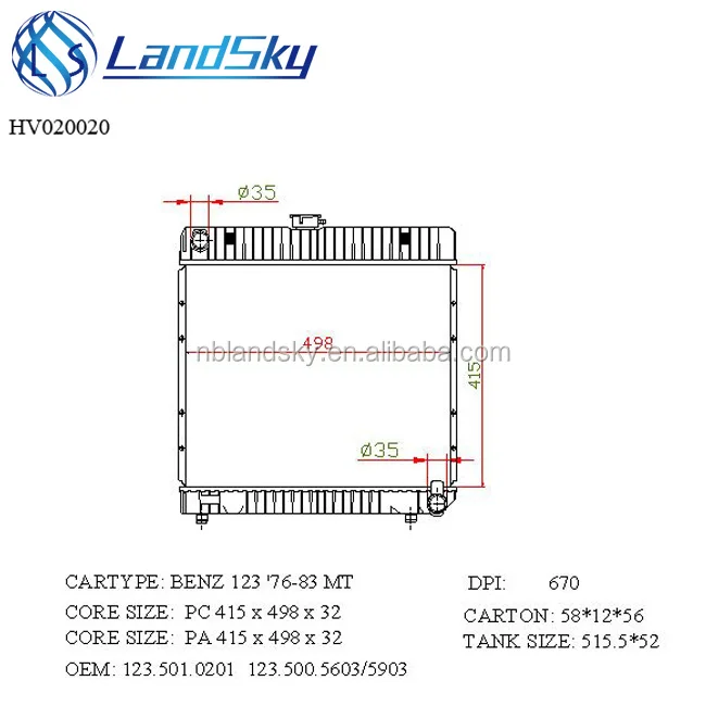 LandSky radiator automotive aluminum W123 water tank radiator OEM 123 501 0201 123 500 5603 5903