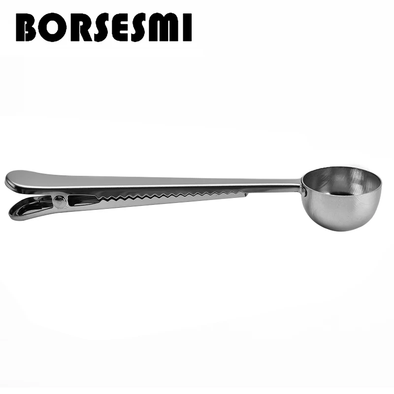 Unique kitchen gadgets Stainless Steel coffee bean scoop Cereals milk scoop measuring spoon metal coffee spoon With sealing clip