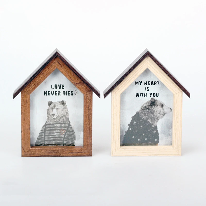 Creative Gift Frame Creative Style Brown Color MDF Material House Shape Hinged Wooden Picture Photo Frame