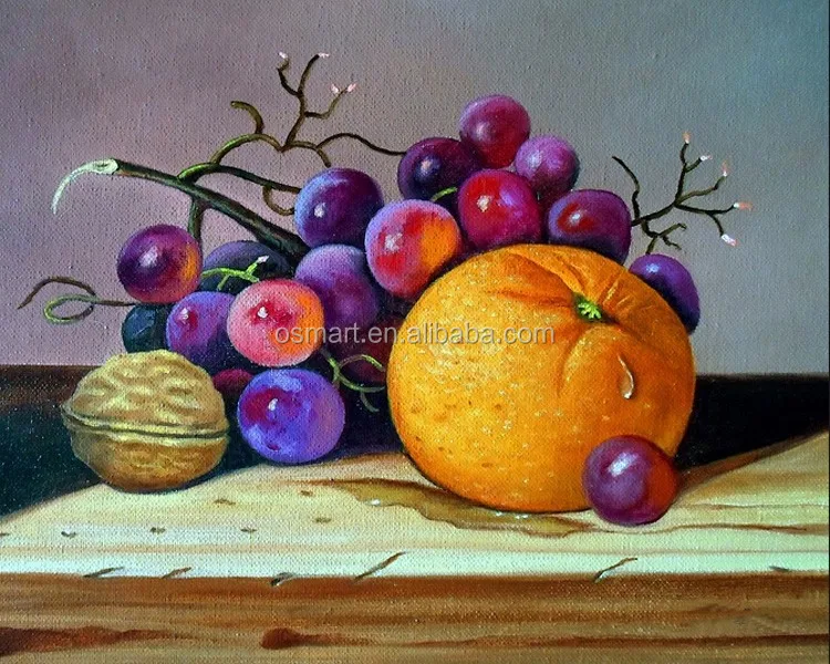 Shenzhen Wholesale Skillful Artists Hand Painted Fruit Oil Painting on Canvas Grapes Oranges Walnuts Still Life Wall Painting