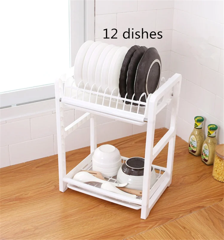 
2 Tiers Plastic Kitchen Dish Drying Rack 