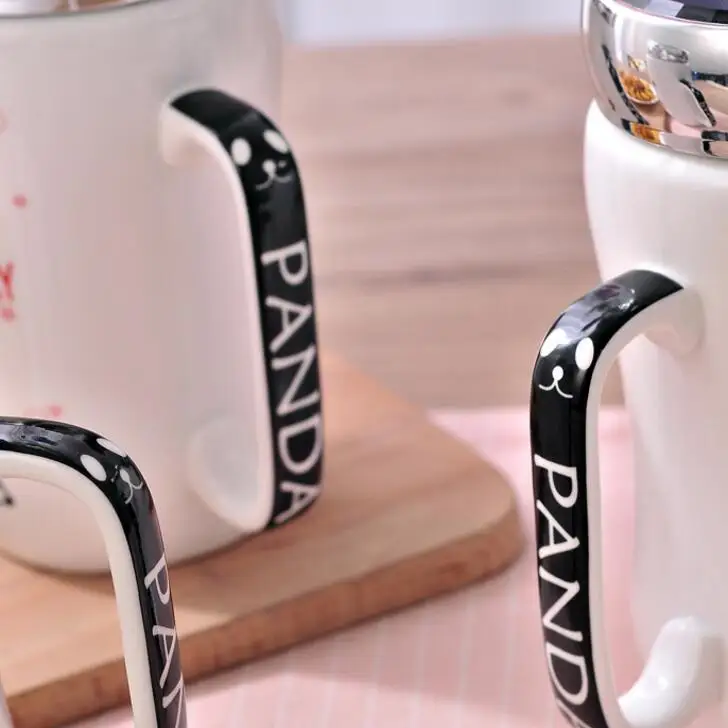Creative cartoon panda mirror can be customized logo ceramic mug