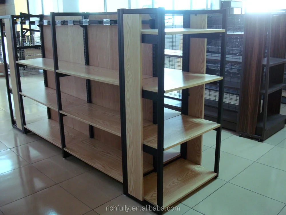 2016 New product steel and wood composite frame supermarket shelves