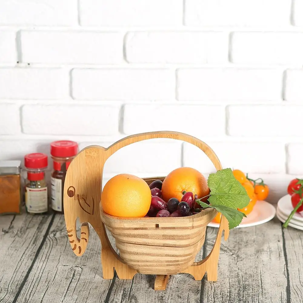 Natural Bamboo Elephant Shape Folding Collapsible Fruit Basket