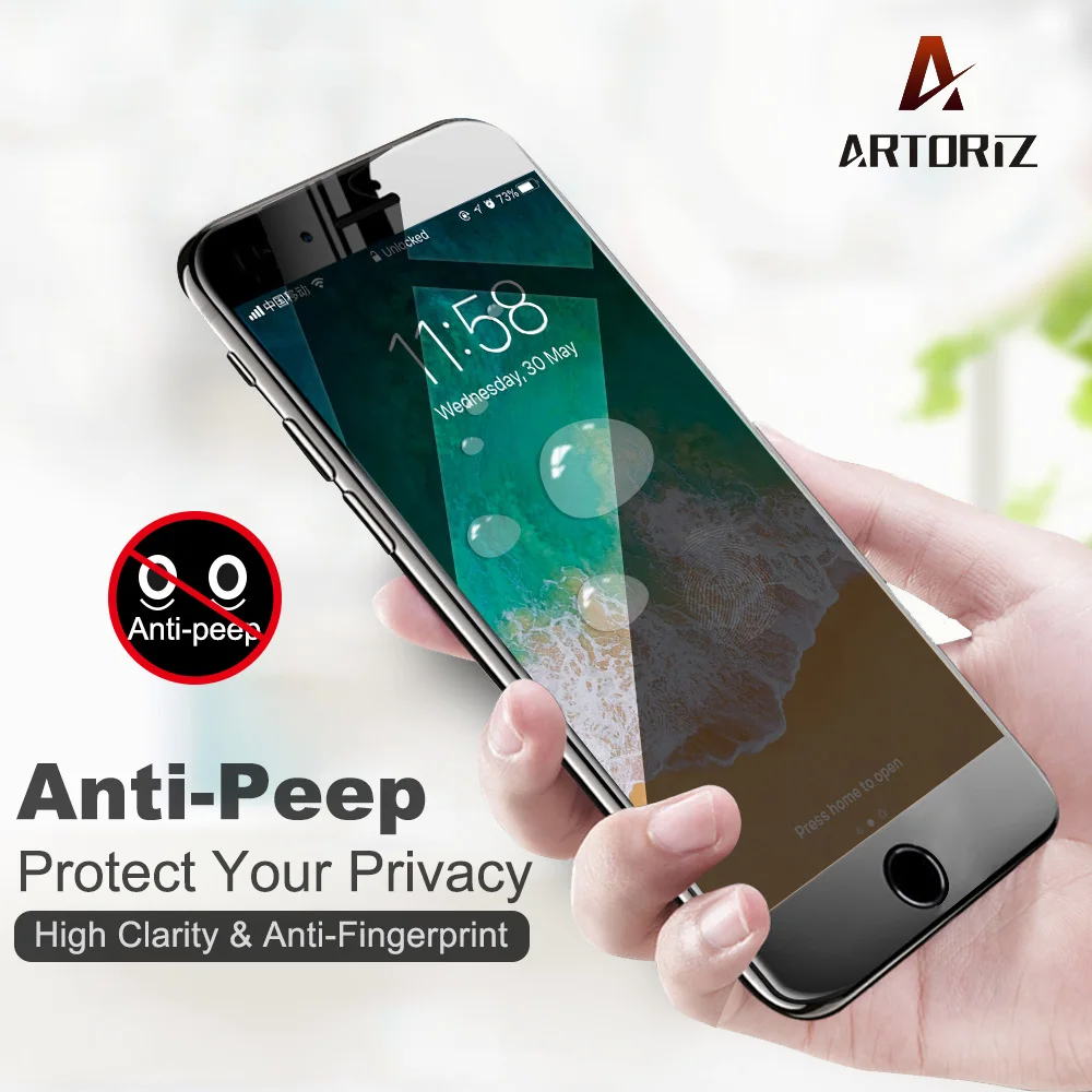 ARTORIZ Anti-spy Anti Peeping Tempered Glass Scratch Prevent Cell Phone Privacy Screen Saver Protector for iPhone 7 8
