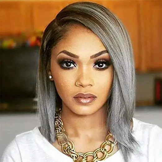 Qingdao factory Brazilian virgin Ombre 1B/Grey Short Bob Lace Wigs  Pre Plucked hair line with baby hair for black woman