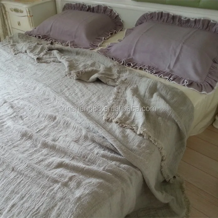 100% French washed linen blanket with stone washed solid colour