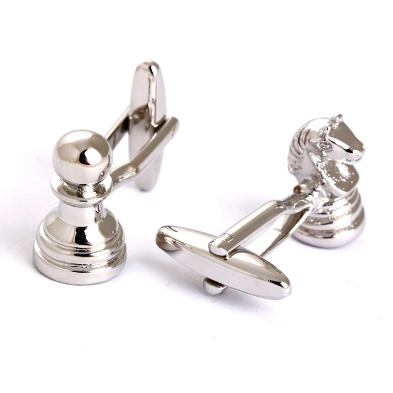 International Chess Pieces Knight Horse Men Shirt Silver Cufflink Brand